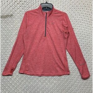Nike Running Dri Fit 1/4 Zip Top Shirt Women Sz M  Pink Red Long Sleeve Running